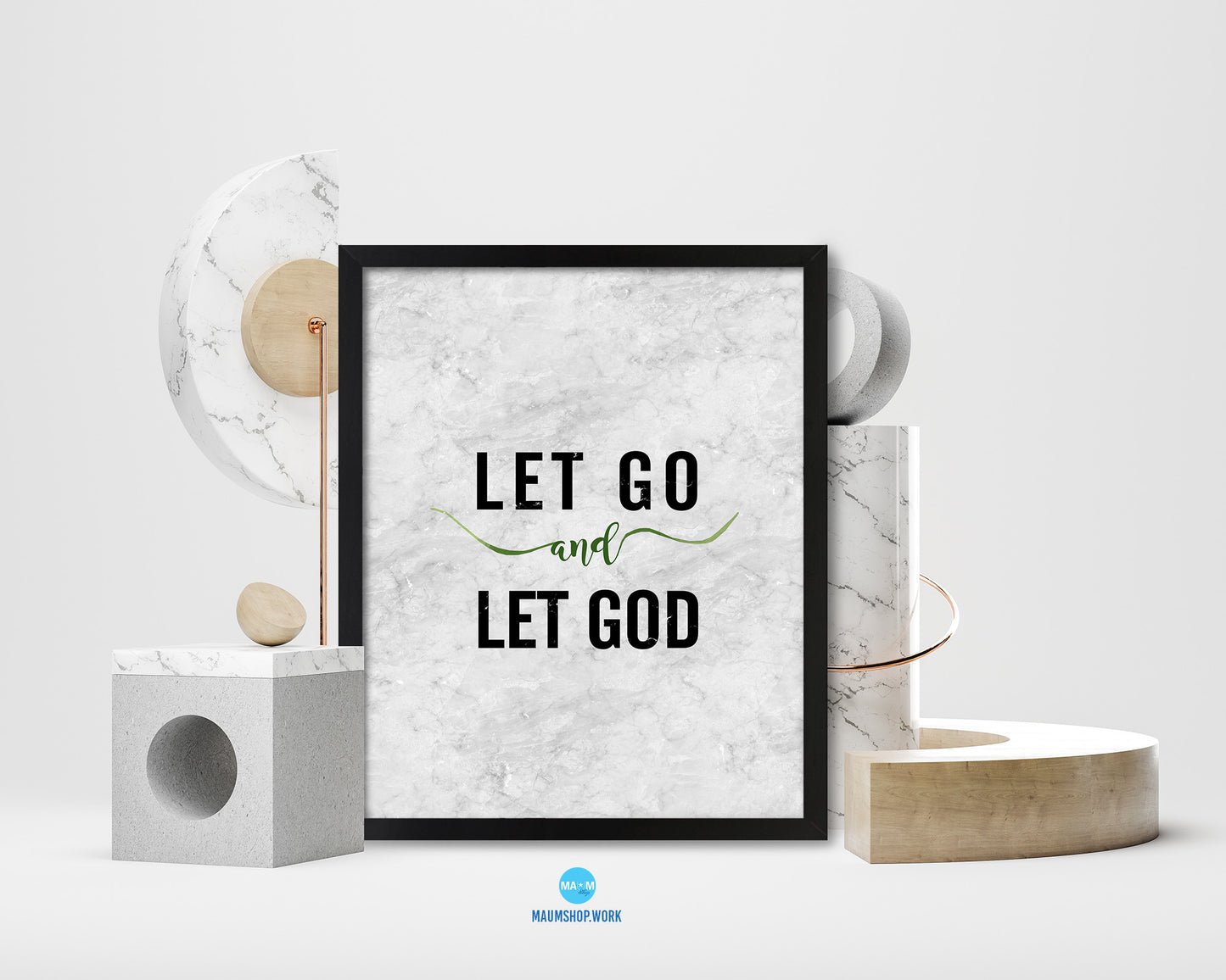Let go and let God Quote Framed Print Wall Art Decor Gifts