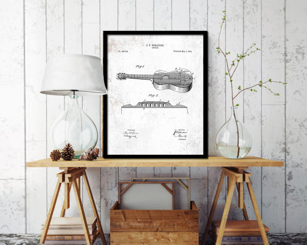 Acoustic Guitar Music Vintage Patent Artwork Black Frame Print Gifts
