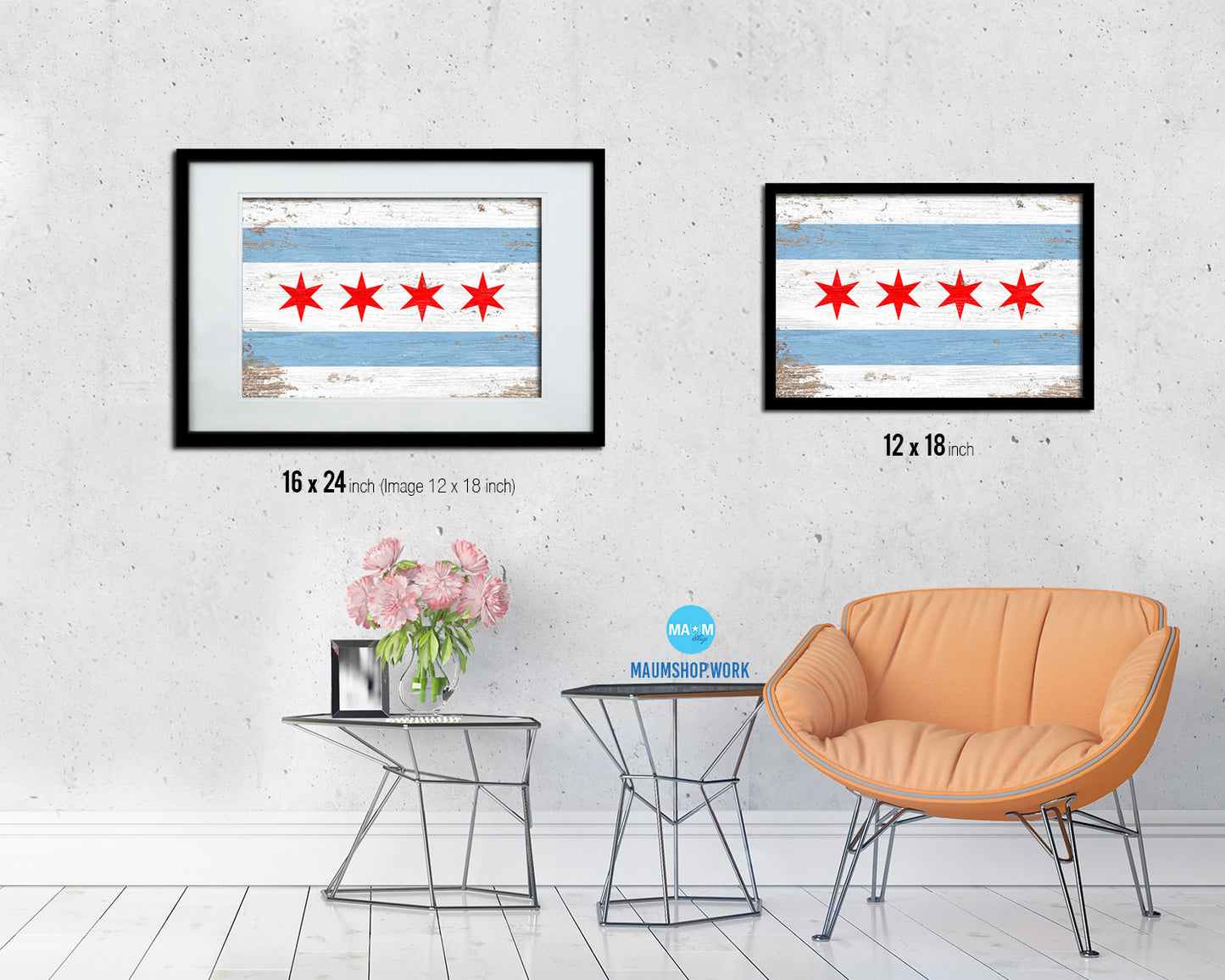 Chicago City Illinois State Shabby Chic Flag Framed Prints Decor Wall Art Gifts