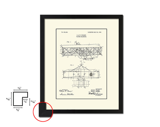 Flying Machine Airplane Vintage Patent Artwork Black Frame Print Wall Art Decor Gifts