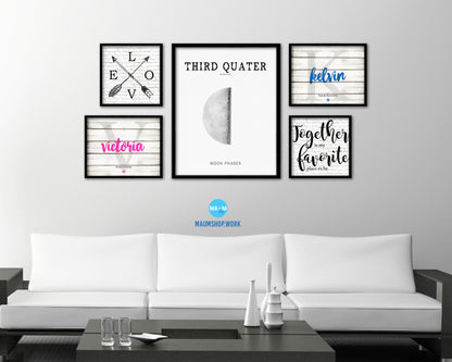 Waning Third Quarter Lunar Phases Moon Watercolor Nursery Framed Prints Home Decor Wall Art Gifts