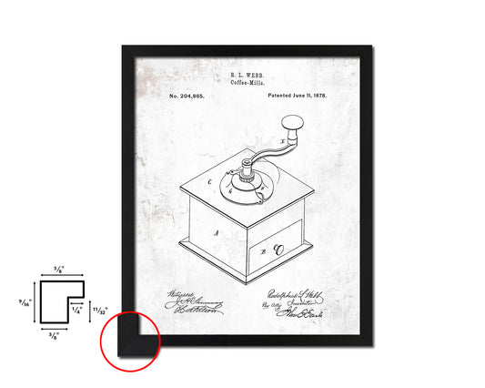 Mill Coffee Vintage Patent Artwork Black Frame Print Wall Art Decor Gifts
