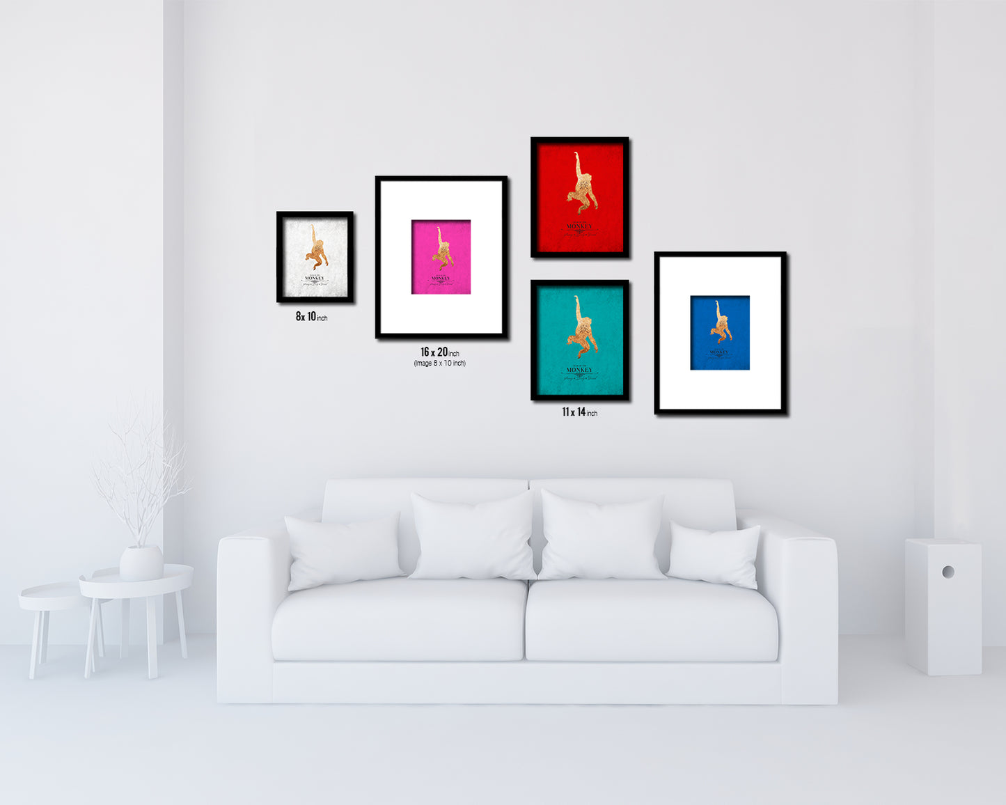 Monkey Chinese Zodiac Character Black Framed Art Paper Print Wall Art Decor Gifts, Blue