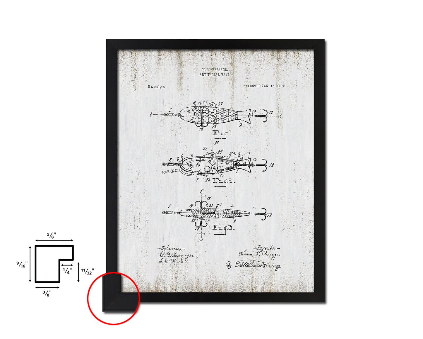 Artificial Bait Fishing Vintage Patent Artwork Black Frame Print Wall Art Decor Gifts