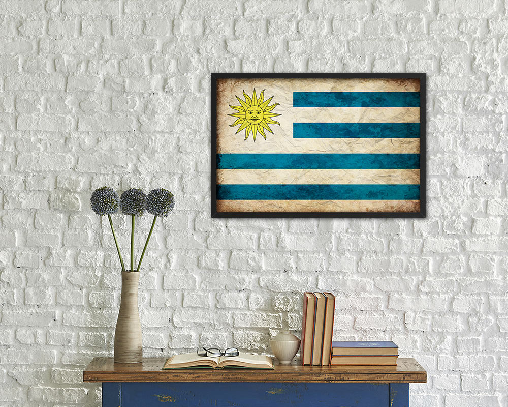 Uruguay Country Vintage Flag Wood Framed Print Wall Art Decor Gifts