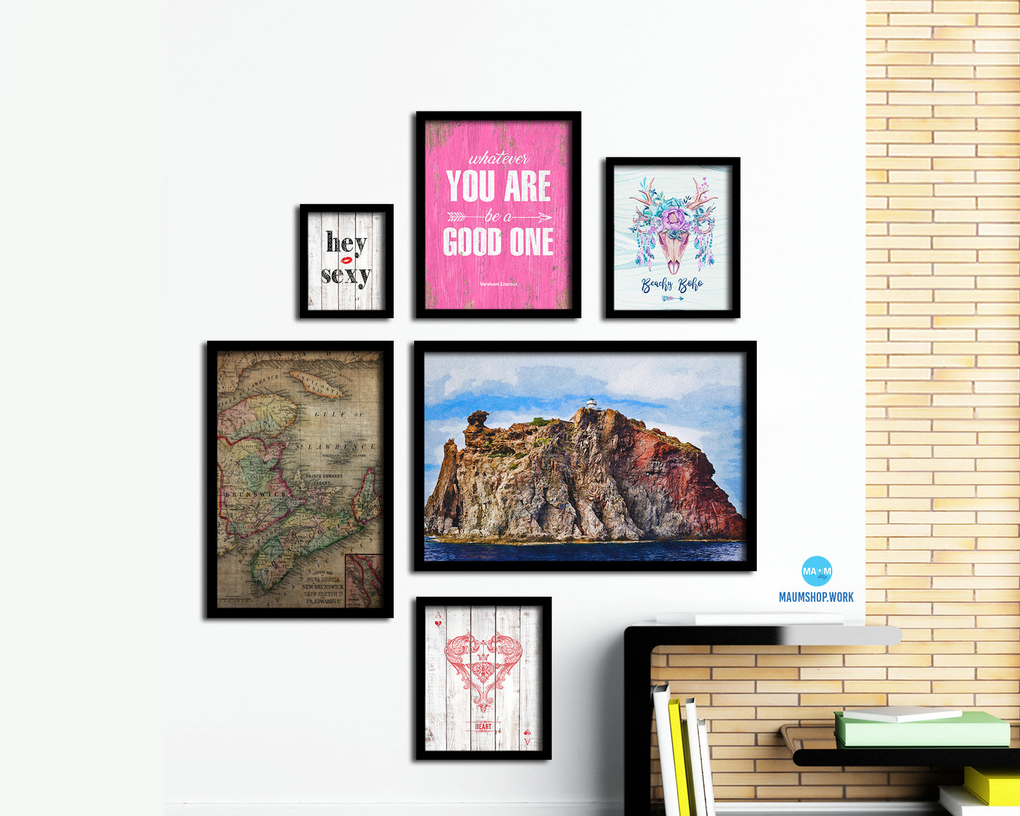 Nova Scotia New Brunswick Canada Vintage Map Wood Framed Print Art Wall Decor Gifts