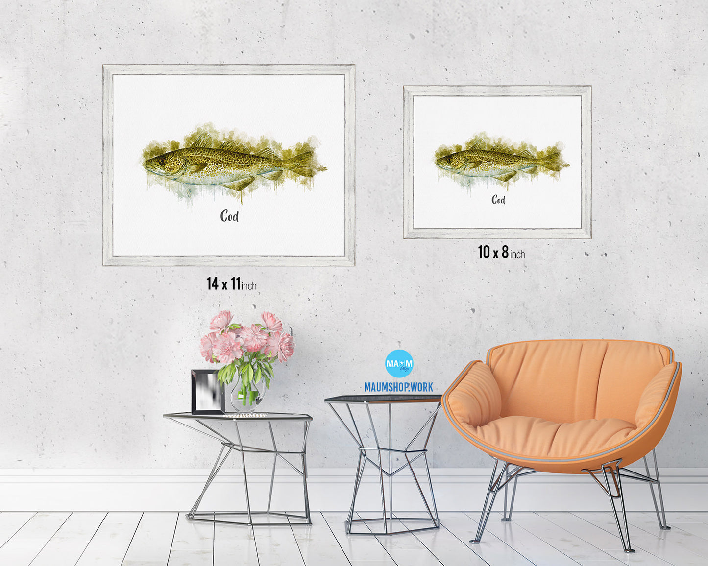 Cod Fish Framed Prints Modern Restaurant Sushi Bar Watercolor Wall Art Decor