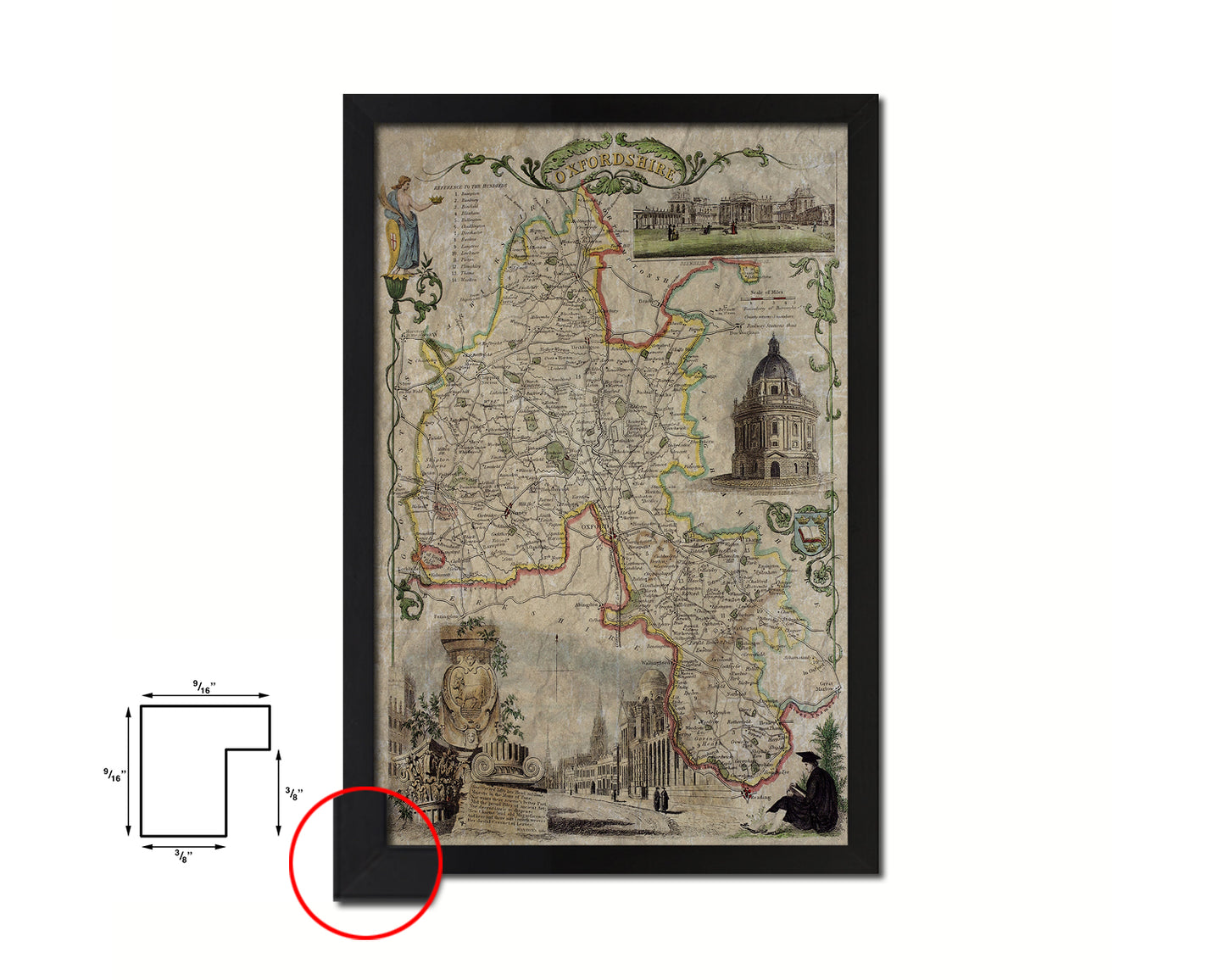 Oxfordshire Historical Map Wood Framed Print Art Wall Decor Gifts