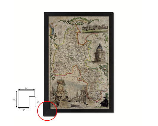 Oxfordshire Historical Map Wood Framed Print Art Wall Decor Gifts