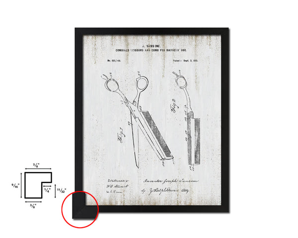 Combined Scissors and Comb Barbershop Vintage Patent Artwork Black Frame Print Gifts