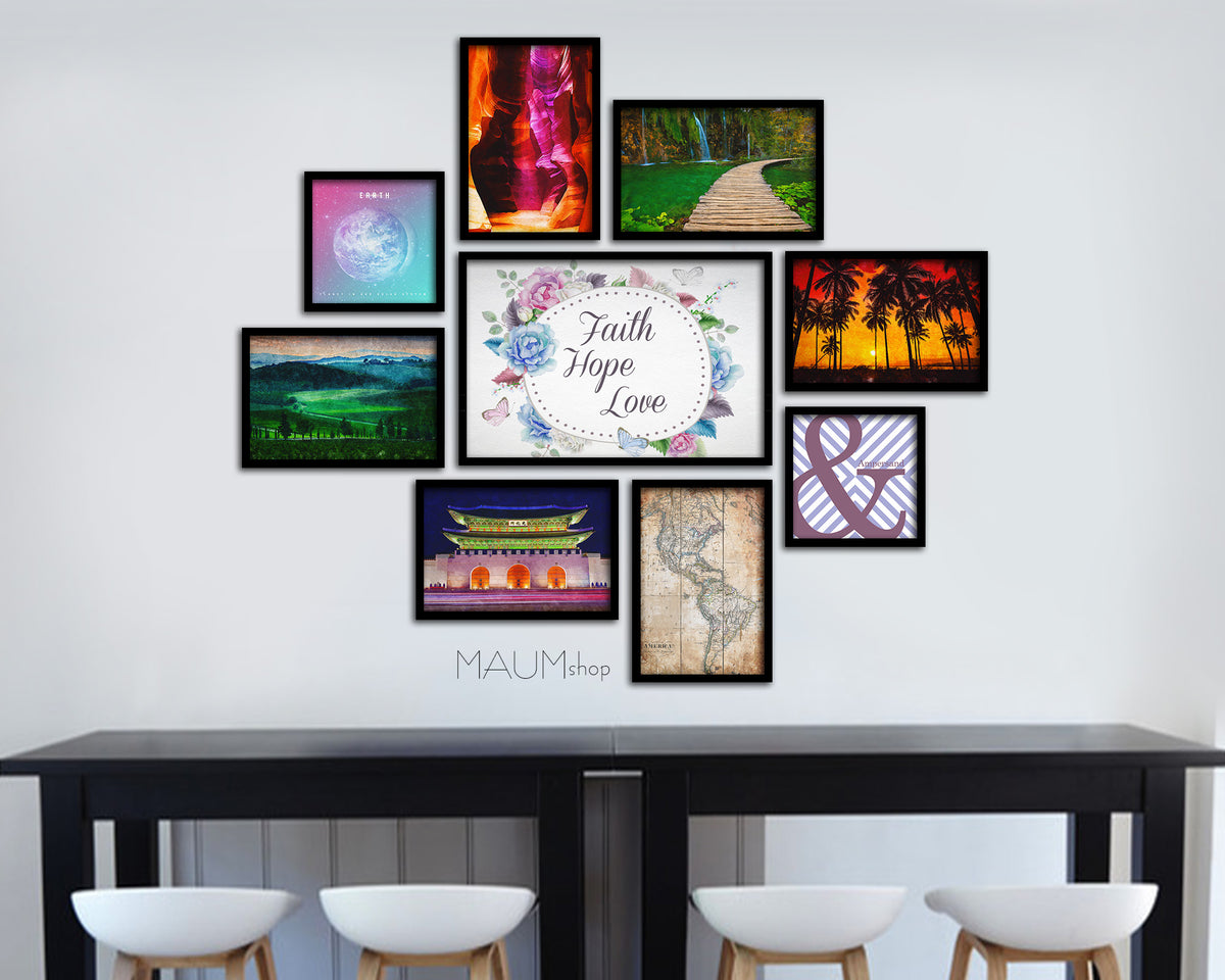 Faith Hope Love Bible Verse Scripture Framed Art