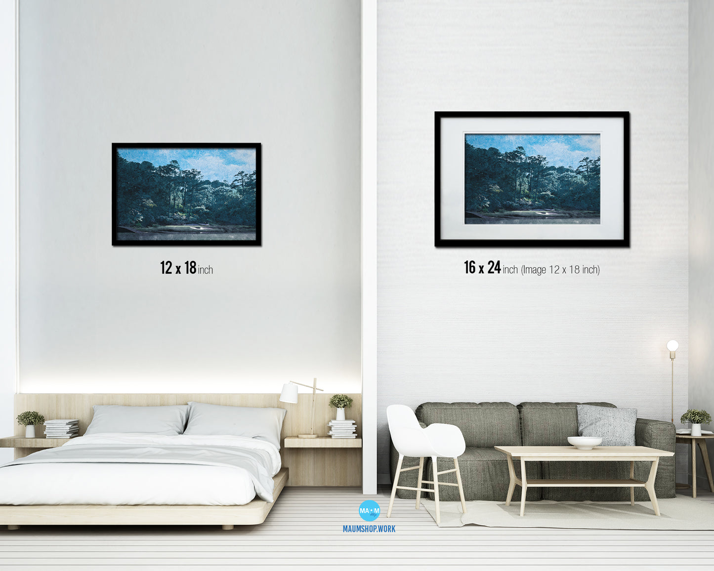 Augusta GA Golf Course, Winter Artwork Painting Print Art Wood Framed Wall Decor Gifts