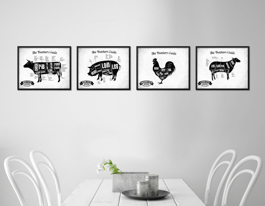 Beef Meat Cow Cuts Butchers Chart Framed Wall Decor Art Prints ...