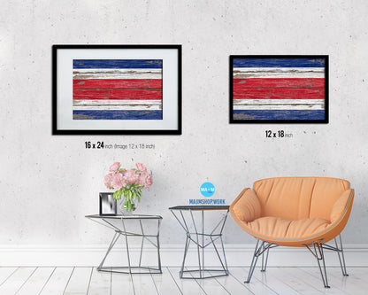 Costa Rica Country Wood Rustic National Flag Wood Framed Print Wall Art Decor Gifts