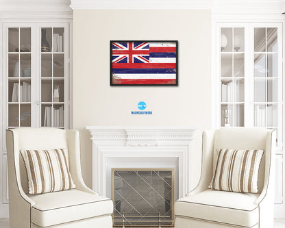 Hawaii State Shabby Chic Flag Wood Framed Paper Print  Wall Art Decor Gifts