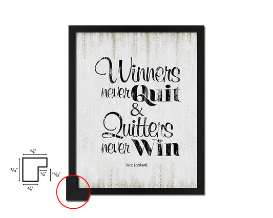 Winners never quit, Vince Lombardi Quote Wood Framed Print Wall Decor Art