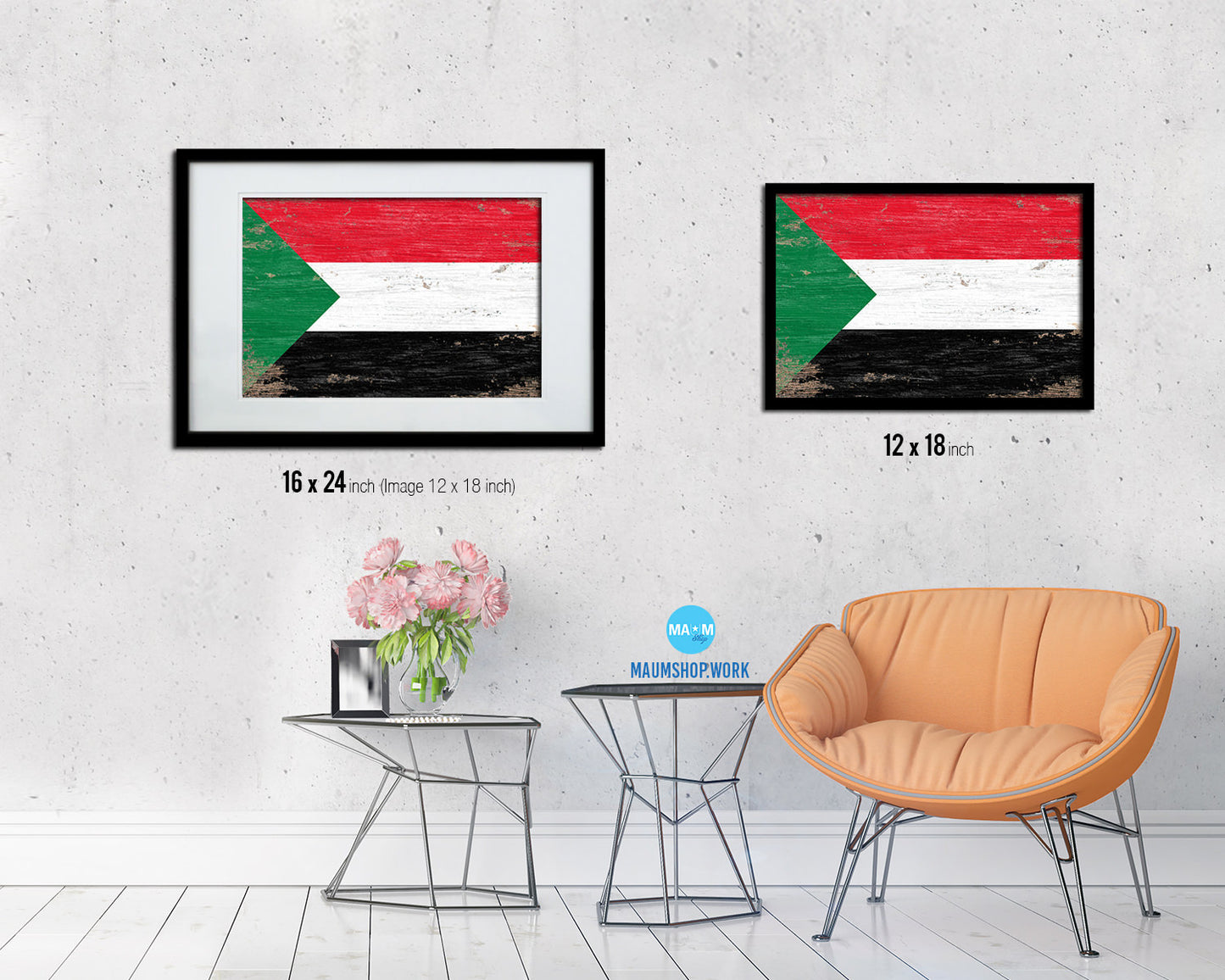 Sudan Shabby Chic Country Flag Wood Framed Print Wall Art Decor Gifts
