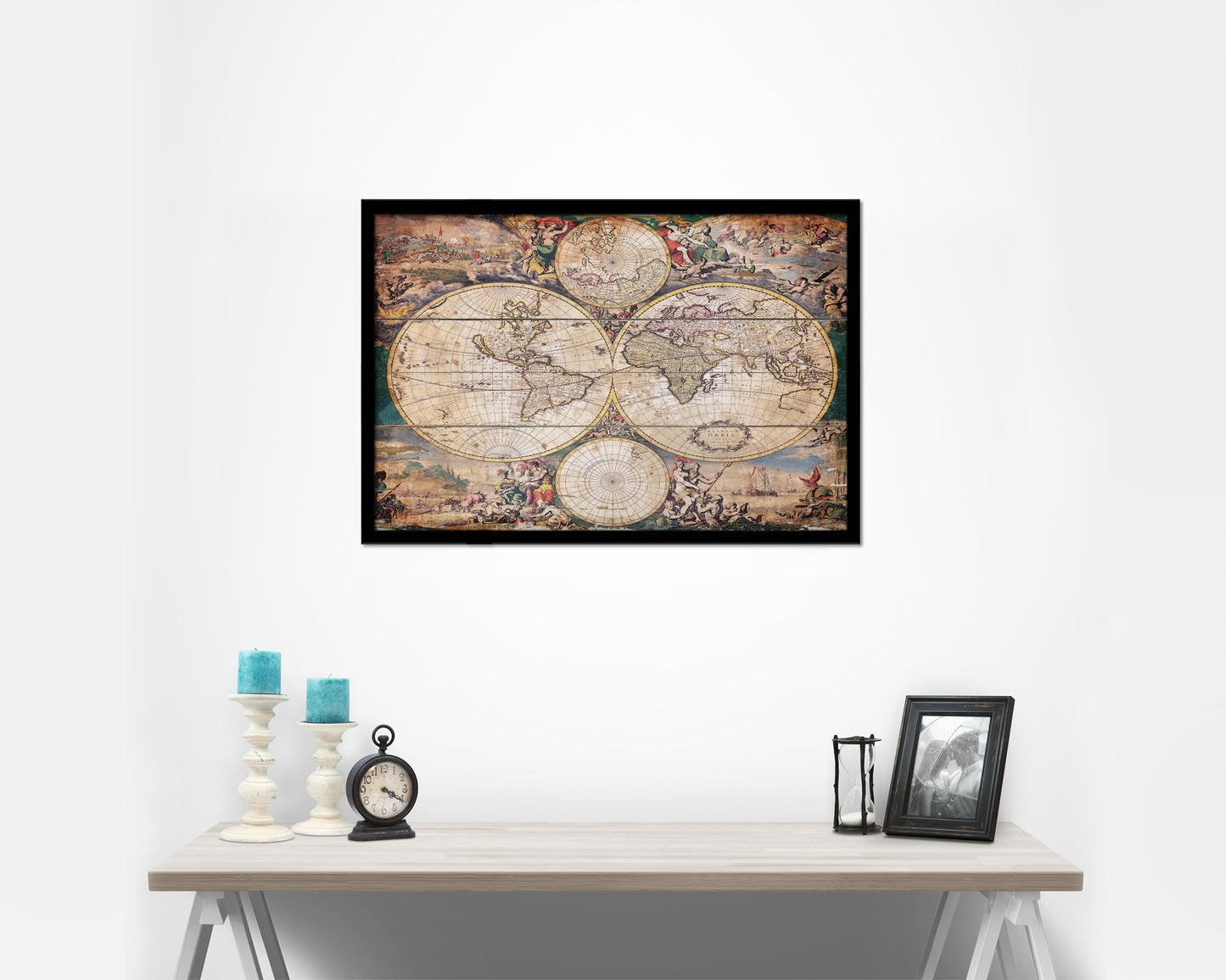 World hemispheres Frederick De Wit Amsterdam 1668 Antique Map Framed Print Art Wall Decor Gifts