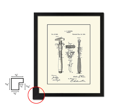 Wrench Tools Vintage Patent Artwork Black Frame Print Gifts