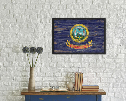 Idaho State Rustic Flag Wood Framed Paper Prints Wall Art Decor Gifts