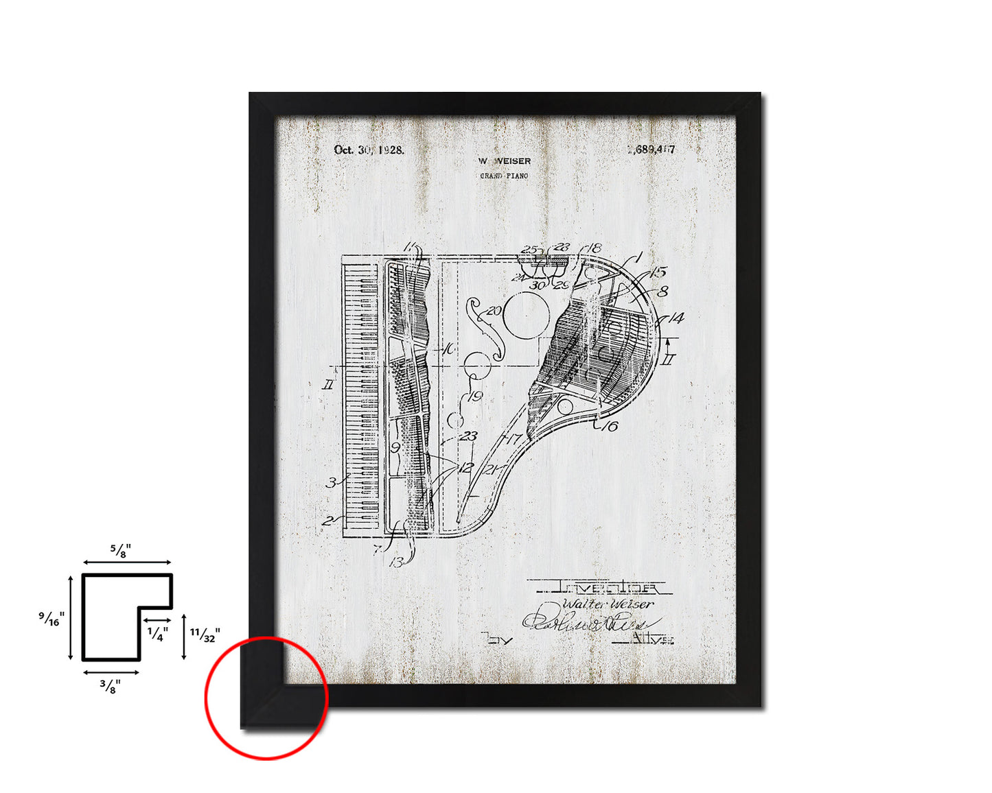 Grand Piano Music Vintage Patent Artwork Black Frame Print Gifts