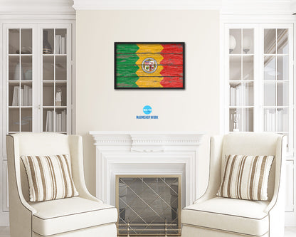 Los Angeles City California State Rustic Flag Wood Framed Paper Prints Decor Wall Art Gifts