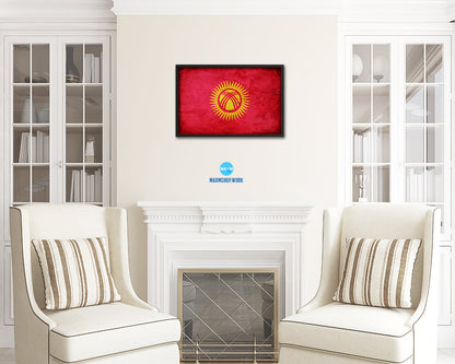 Kyrgyzstan Country Vintage Flag Wood Framed Print Wall Art Decor Gifts