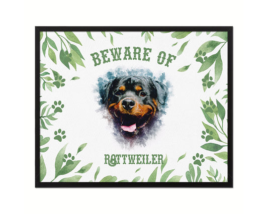 Beware of Pug Sign Wood Framed Print Wall Art Decor Gifts