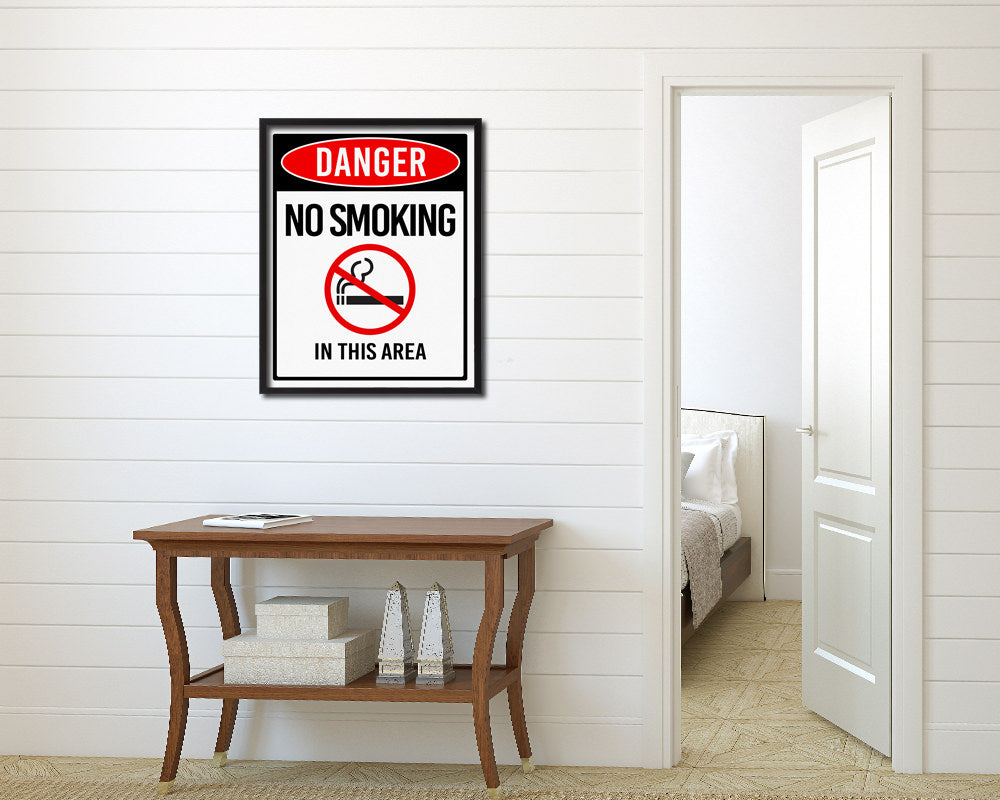 No smoking in this area Notice Danger Sign Framed Print Home Decor Wall Art Gifts