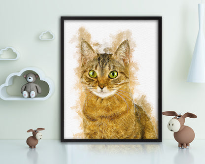 Red Little Cat Kitten Portrait Framed Print Pet Home Decor Custom Watercolor Wall Art Gifts