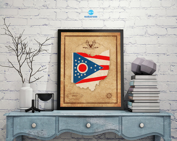 Ohio State Vintage Map Wood Framed Paper Print  Wall Art Decor Gifts