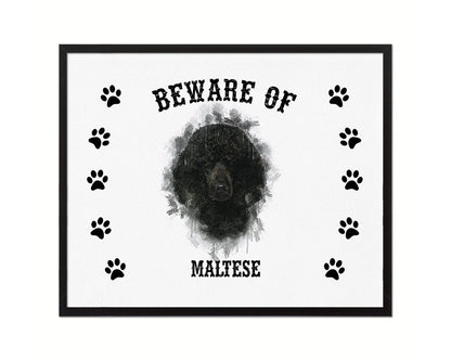Beware of Maltese Sign Wood Framed Print Wall Art Decor Gifts