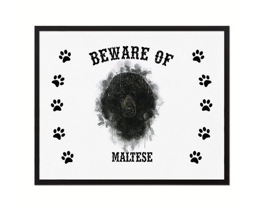 Beware of Maltese Sign Wood Framed Print Wall Art Decor Gifts