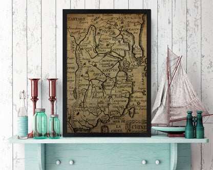China Vintage Map Wood Framed Print Art Wall Decor Gifts
