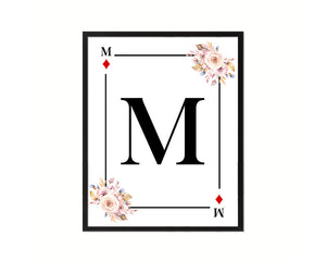 Letter M Personalized Boho Monogram Diamond Card Decks Framed Print Wall Art Decor Gifts