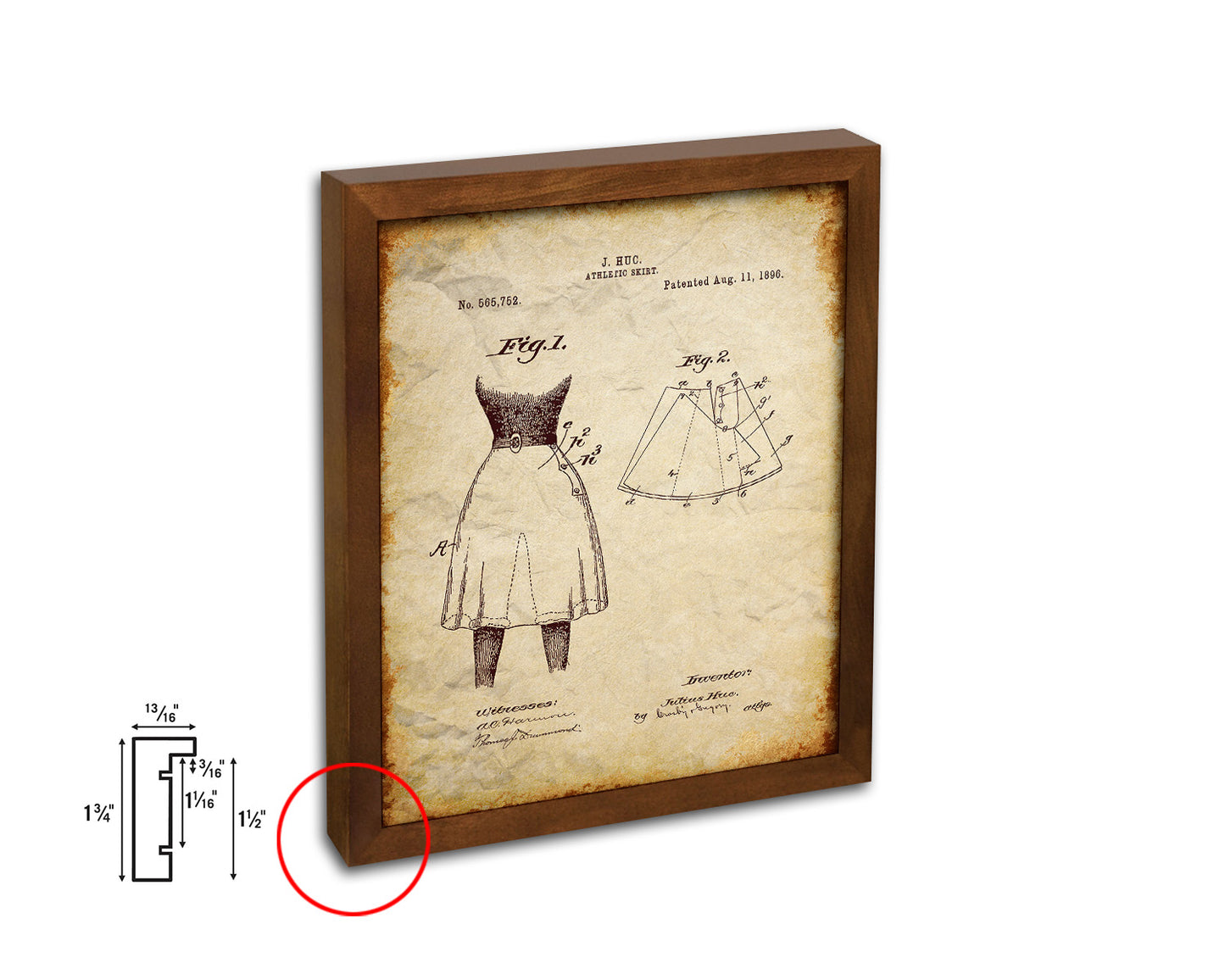 Athletic Skirt Dancer Vintage Patent Artwork Walnut Frame Print Wall Art Decor Gifts