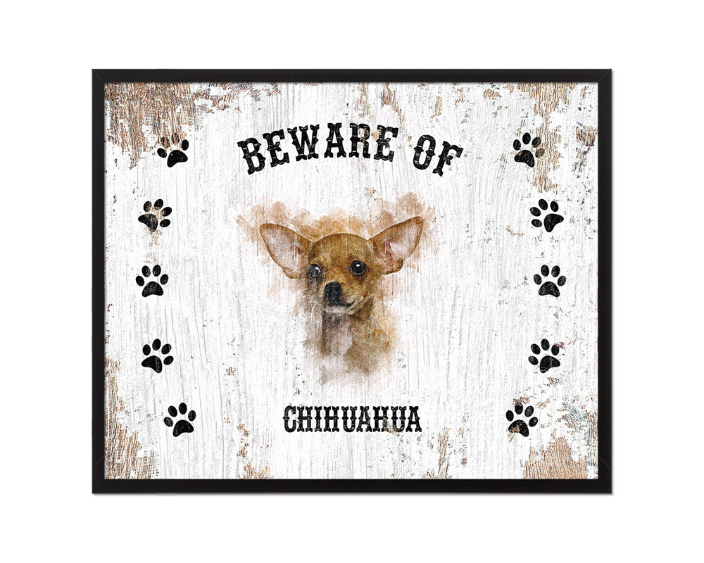 Beware of Chihuahua Sign Wood Framed Print Wall Art Decor Gifts