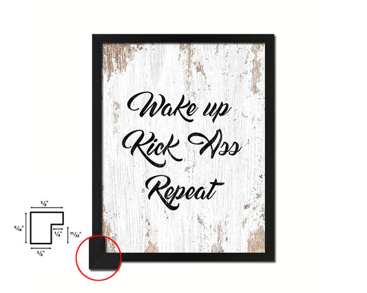 Wake up Kick ass Repeat Quote Framed Print Home Decor Wall Art Gifts