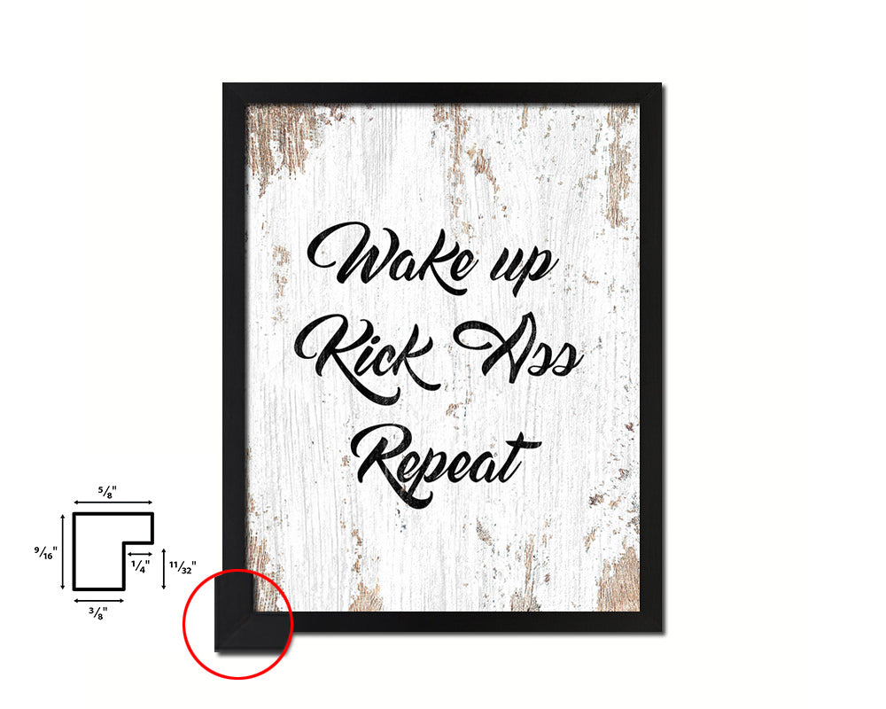 Wake up Kick ass Repeat Quote Framed Print Home Decor Wall Art Gifts