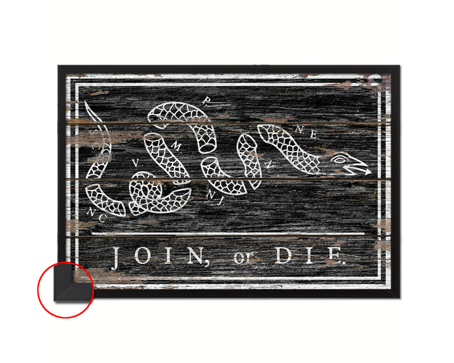 US Join or Die Snake Colonial Revolutionary War Wood Rustic Flag Framed Print Art