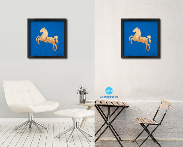 Horse Chinese Zodiac Character Wood Framed Print Wall Art Decor Gifts, Blue