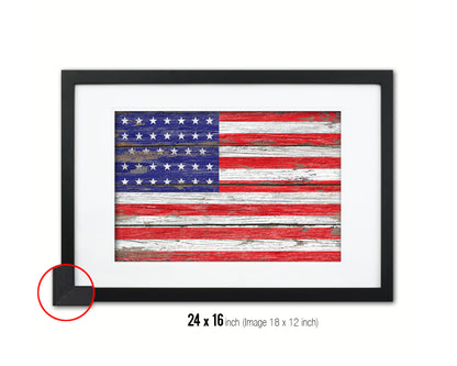 34 Stars Wood Rustic Flag Wood Framed Print Wall Art Decor Gifts
