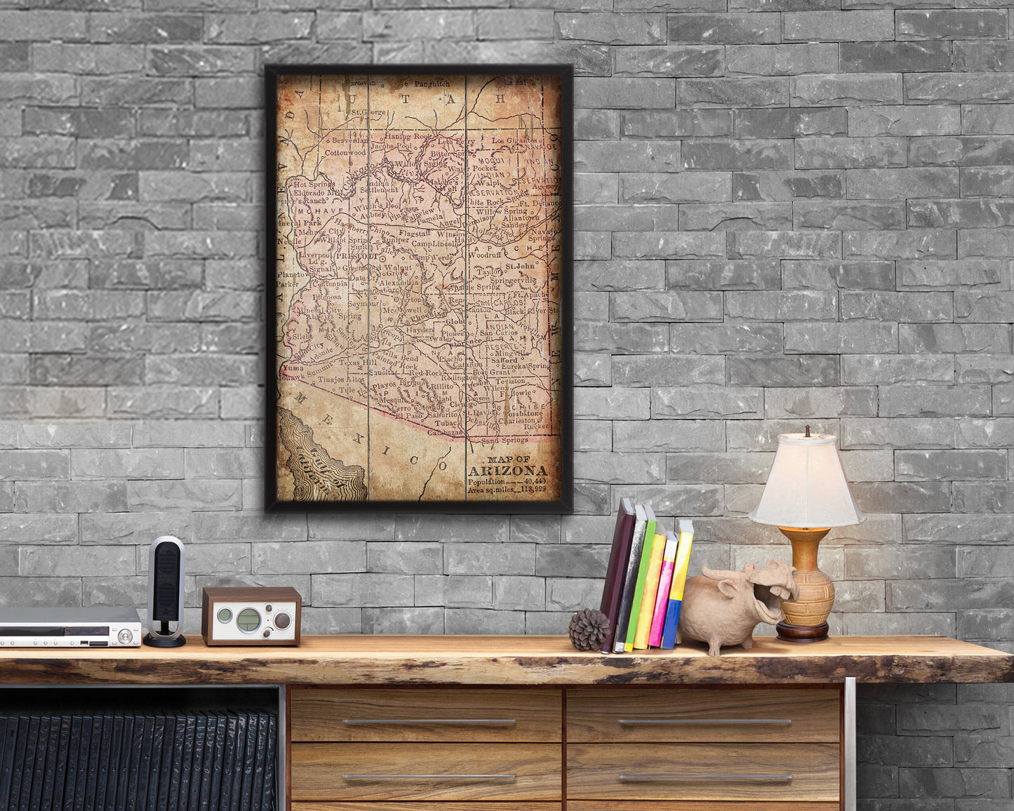 Arizona Circa Antique Map Wood Framed Print Art Wall Decor Gifts