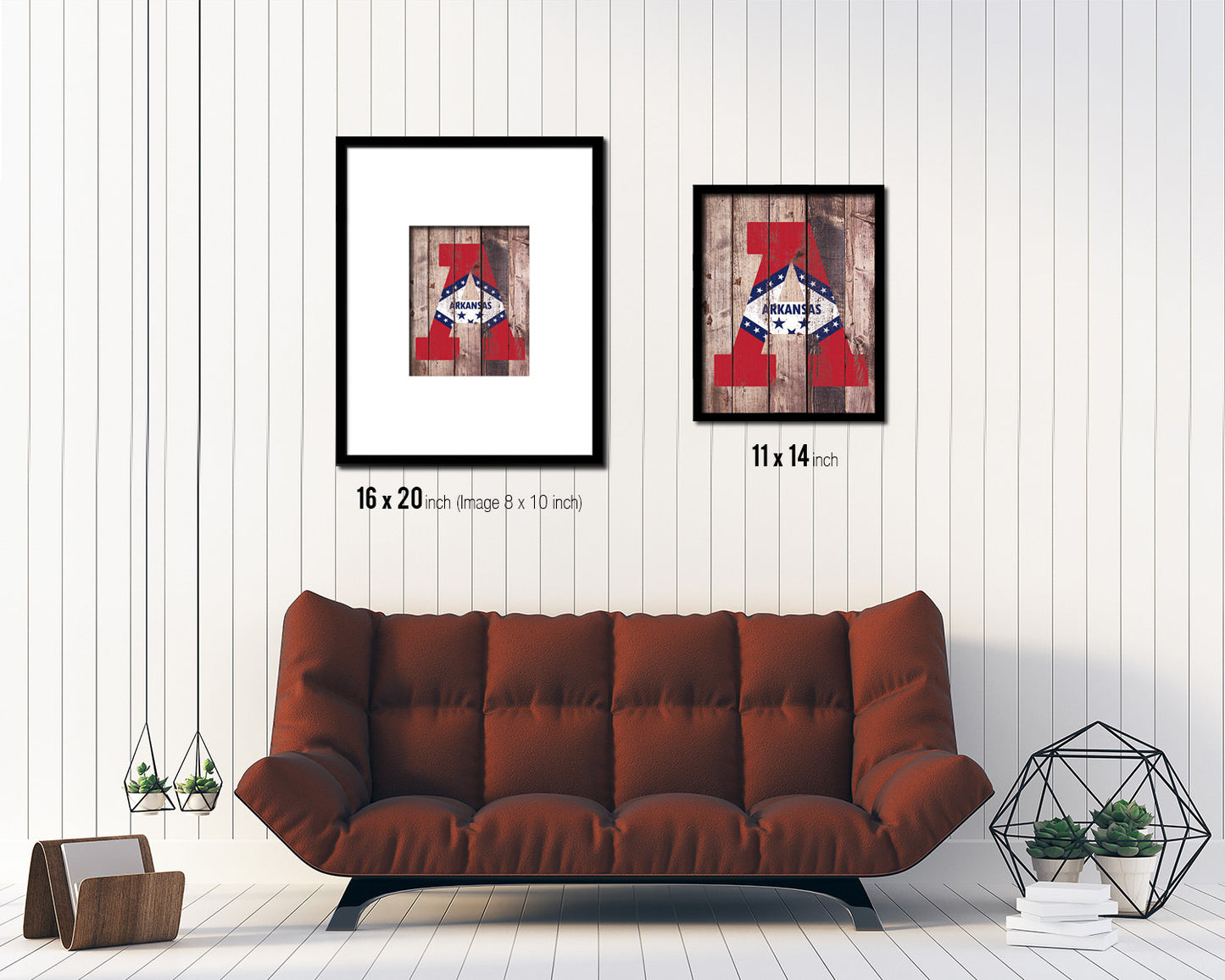 Arkansas State Initial Flag Wood Framed Paper Print Decor Wall Art Gifts, Wood