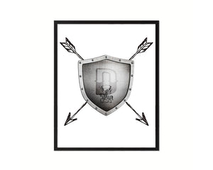 Letter D Medieval Castle Knight Shield Sword Monogram Framed Print Wall Art Decor Gifts