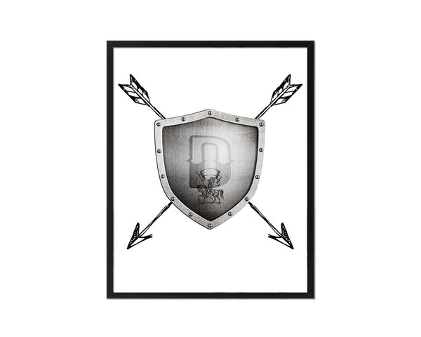 Letter D Medieval Castle Knight Shield Sword Monogram Framed Print Wall Art Decor Gifts