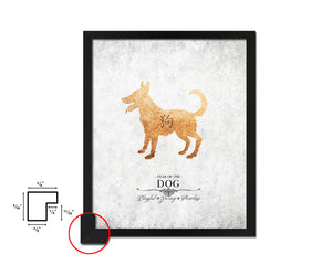 Dog Chinese Zodiac Character Black Framed Art Paper Print Wall Art Decor Gifts, White