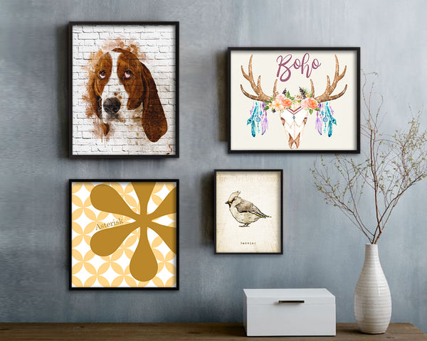 Basset Hound Dog Puppy Portrait Framed Print Pet Watercolor Wall Decor Art Gifts