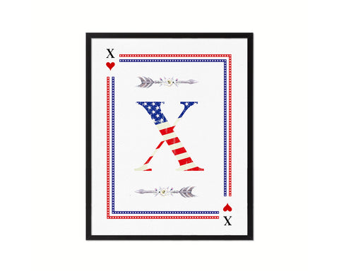 Letter X Custom Monogram Card Decks Heart American Flag Framed Print Wall Art Decor Gifts