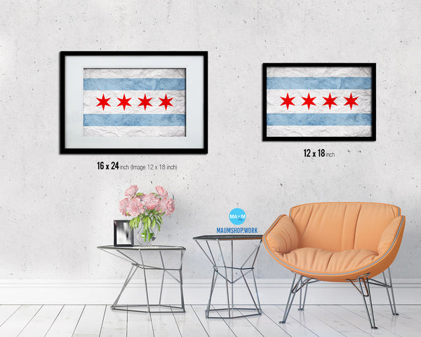 Chicago City Illinois State Vintage Flag Wood Framed Prints Decor Wall Art Gifts